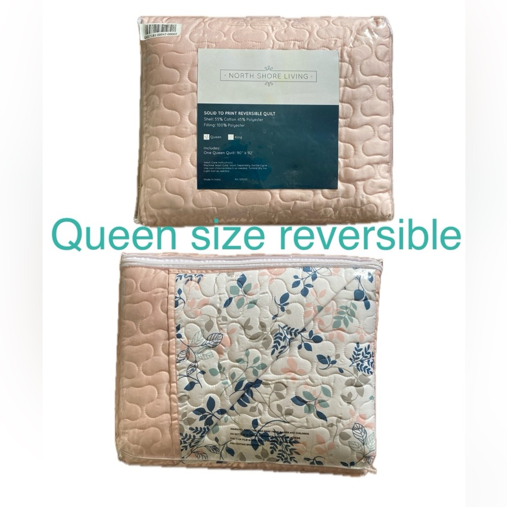 QUEEN quilt comforter NEW solid to print pink floral ❌cannot bundle❌